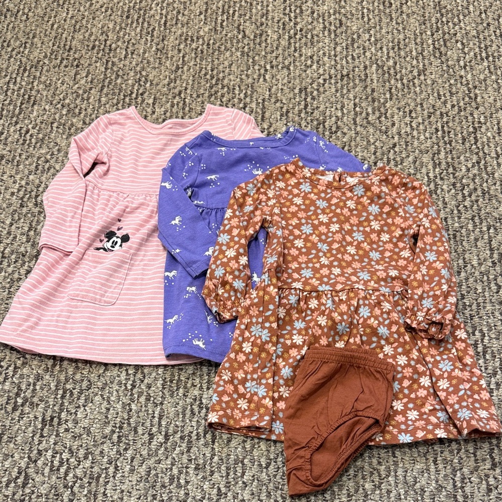 Lot of 3 long sleeve cotton dresses 18 month